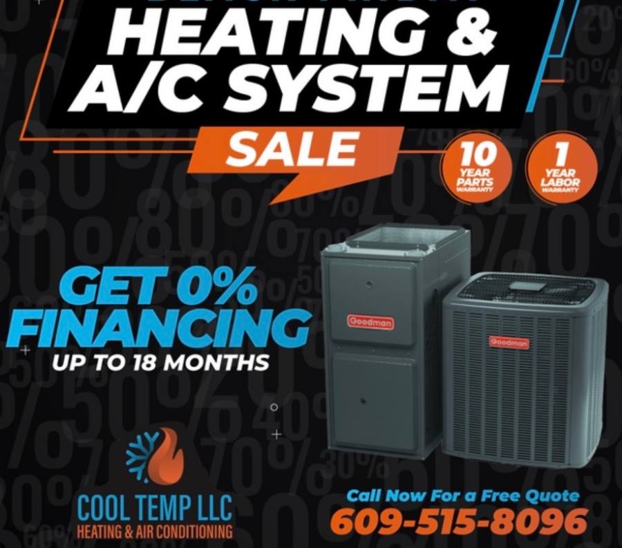 Cool Temp heating and AC system sale flyer with 0% financing